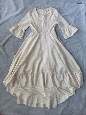 Joyfolie Cream Lace-Front Ruffle Hem Dress